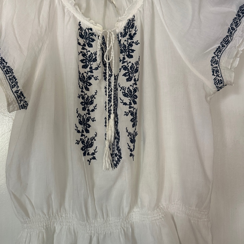 Embroidered Short Sleeve Peasant Top - Picture 2 of 8